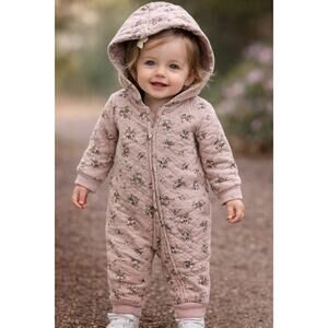 Little Planet Carter’s Baby Quilted Hooded Romper Floral Pink One Piece NWT